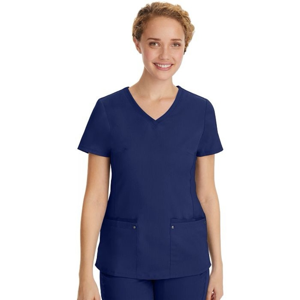 Healing Hands Navy Blue Two Pocket Scrub Top Short Sleeve V-Neck Large